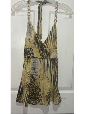 Women's Mystery Tank Top M Beige Brown Animal Print